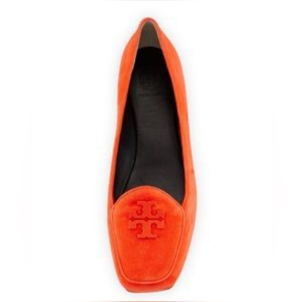 Tory Burch Designer Fitz Poppy Red Orange Suede Leather Loafers Flats 6